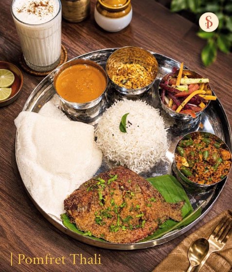 Pomfret thali photographed at Sai Prasad NX